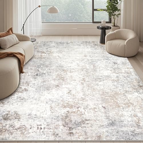 Beige Grey Washable Rugs 9x12 Area Rugs for Living Room,Bedroom,Dining Room by Srugn
