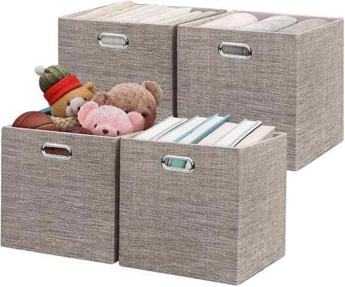 Posprica Storage Bins,11×11 Foldable Storage Cubes Boxes Container Closet Organizer Shelf Cabinet Bookcase,Thick Fabric Drawer Container - 4pcs,Coffee by Posprica