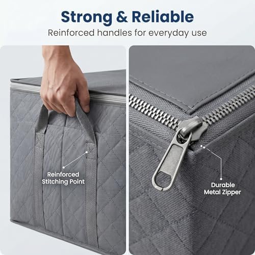 Large Storage Bags, 8 Pack Clothes Storage Bins Foldable Closet Organizers Storage Containers with Reinforced Handle for Clothing, Blanket, Comforters, Bed Sheets, Pillows and Toys (Gray) - Image 4