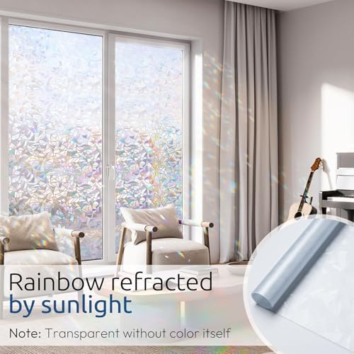 rabbitgoo Rainbow Window Privacy Film, Stained Glass Cling, 35.4" x 157.4" - Image 2