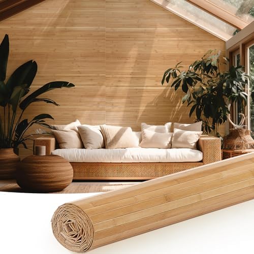 Juexica 1 Pcs Natural Bamboo Wall Panel for Interior Wall 48''x96'' Bamboo Covering Renewable Pole Wainscoting Room Divider Wrap Decor for Bedroom Living Room Kitchen Island Office (Carbonized) by Juexica
