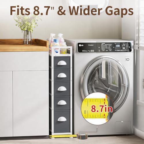 LASZOLA Narrow Cabinet Slim Storage Cart for Bathroom Small Space, Gray - Image 6