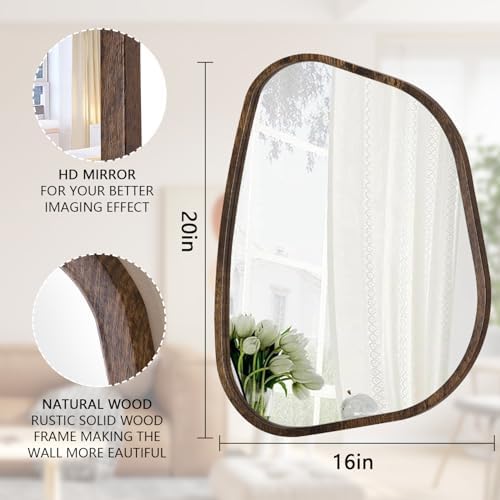 Asymmetrical Mirror Irregular Oval Wall Mirror Modern Wood Frame Unique Shape Wall Mounted Vanity Artistic Mirror Decorative for Living Room Bedroom Bathroom Entryway Hallway 20"x16" - Image 7