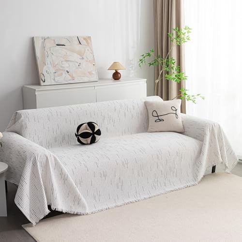 MYSKY HOME Couch Covers for 2 Cushion Couch Sofa, Chenille L Shape Sectional Couch Cover - Pet-Friendly, Machine Washable, Non-Slip Sofa Protector for Dogs, Kids, 71"x118", White - Image 2