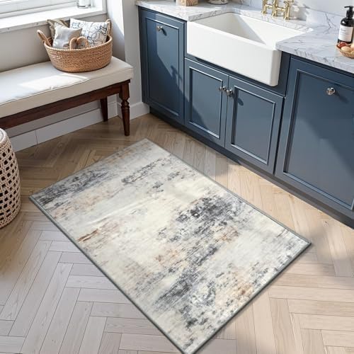 Toneed Washable 2x3 Grey/Brown Area Rug with Non-Slip Backing for Entryway - Image 2