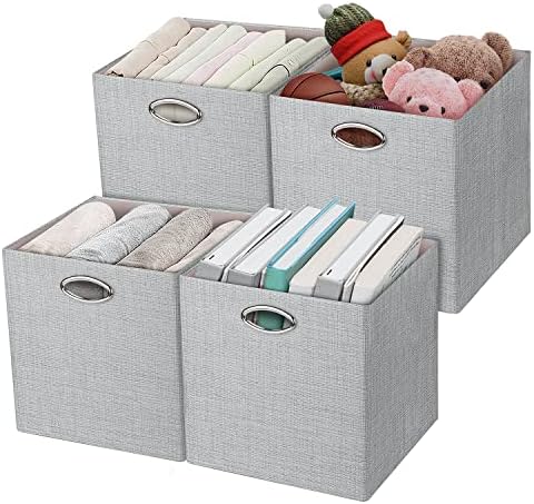 Posprica Storage Cubes, 12×12 Collapsible Storage Basket Bins,Heavy Duty Fabric Containers, 4pcs, Sliver Grey by Posprica