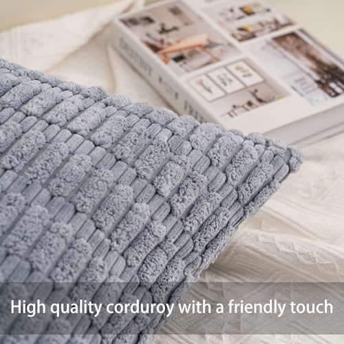 Aegero Corduroy Decorative Throw Pillow Covers 14x36 Inch Soft Striped Pillow Covers Modern Farmhouse Home Decor for Sofa Living Room Couch Bed（Light Grey） - Image 2