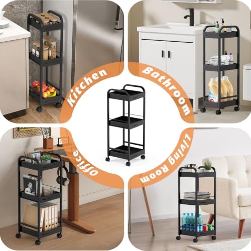 Expandable 3-Tier Metal Slim Rolling Storage Cart with Wheels - Image 7