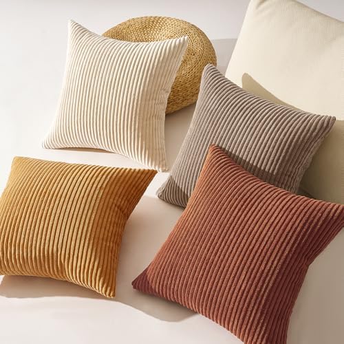Topfinel 24x24 Inch Pillow Covers Set of 4 Yellow Brown Gradient Farmhouse Pillow Case Rustic Modern Soft Corduroy Striped Decorative Cushion Cover for Sofa Couch Living Room Bedroom - Image 5