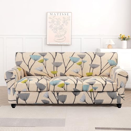 SearchI Stretch Sofa Cover Printed Couch Cover, Floral Pattern 4 Pieces Sofa Slipcover with 3 Separate Cushion Cover, Washable Furniture Protector for Living Room(Sofa, Dandelion Pattern) - Image 5