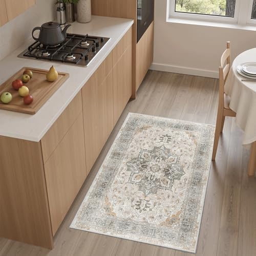 Madane Washable Area Rug 2x3 Small Entryway Rugs Non-Slip Light Taupe Brown - Image 2