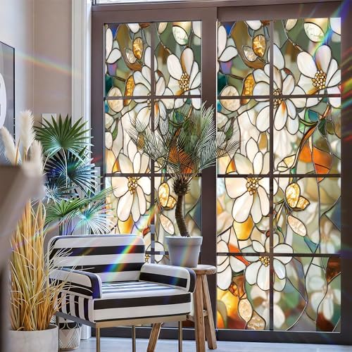 Stained Glass Window Privacy Film Static Cling - Rainbow Glass Decorative Sun Blocking Window Covering, Non-Adhesive Removable Stickers for Home & Office, 17.5" x 39.3" - Image 3