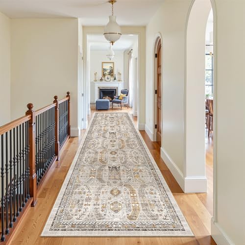 Madane Hallway Runner Rug 3x12 Washable Kitchen Runners 12ft, Brown/Gold - Image 4