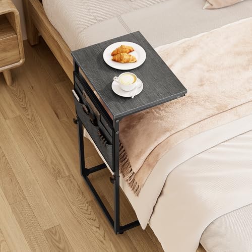 Vagusicc C Shaped End Table, 32'' Tall Side Table for Couch, Adjustable Height Small Couch Side Table for Small Spaces, C Table Slide Under Sofa Table TV Tray Arm Table for Living Room Bedroom - Image 2