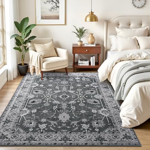 Hanples 4x6 Area Rugs for Living Room, Washable Rug Vintage Floral, Black - Image 2