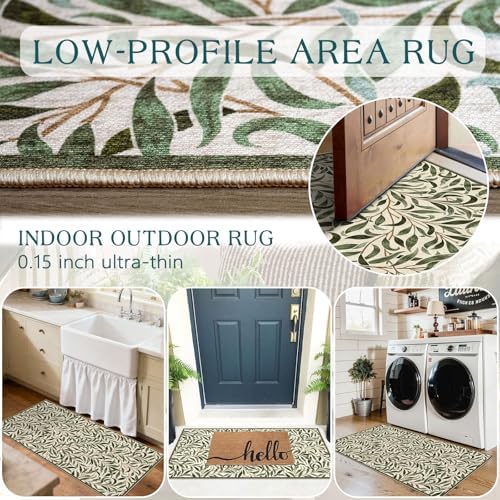 Front Door Mat Indoor Entrance - 2x4.3 Sage Green Leaf Runner Rug - Image 5