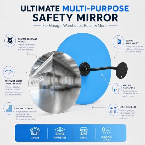 2 Pcs 17.3 Inch Convex Safety Mirror, Adjustable Wall Mount - Image 2