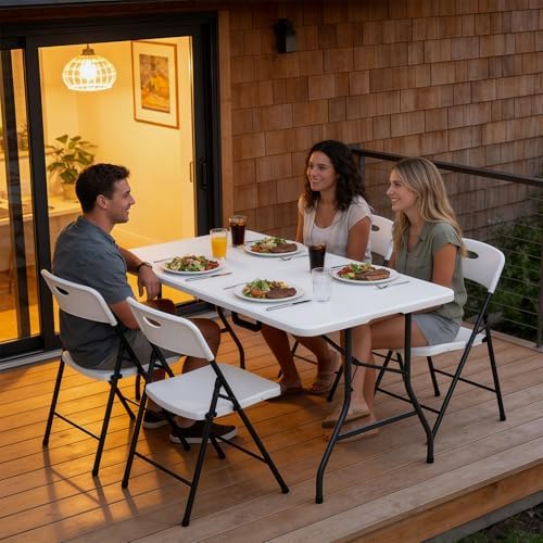 5FT Folding Table 2 Pack,Heavy Duty Plastic Foldable Tables with Carry Handles,Fold-in-Half Portable Utility Tables with Steel Legs for Party,Wedding,Banquet,Camping,Picnic,Event,Indoor Outdoor,White - Image 2