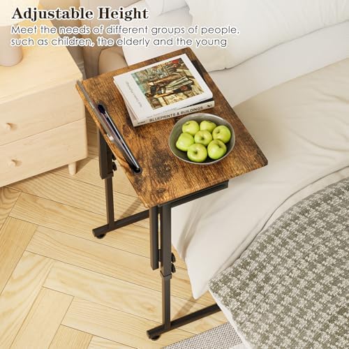 Adjustable Folding TV Tray Table,TV Dinner Small Foldable C-Shaped End Table for Eating,6 Height Adjustable Slide Under Couch Side with Sturdy MDF Top,No Assembly(Brown,2Pcs) - Image 7