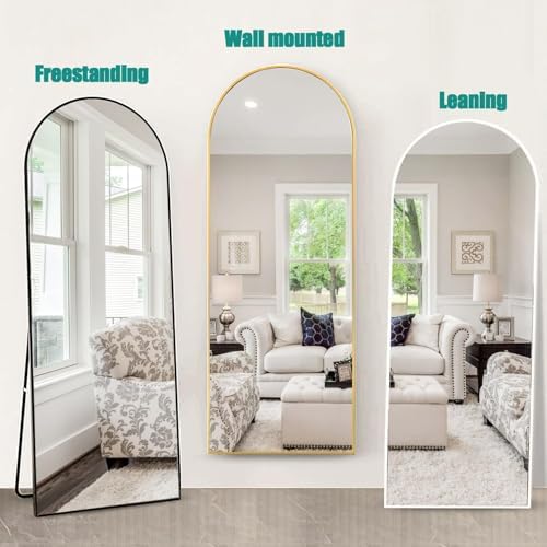 64''x21'' Arched Full Length Mirror with Stand, Full Body Mirror, Mirrors Full Length Floor Freestanding, Wall Mounted Mirrors for Bedroom Living Room Cloakroom (Black) - Image 6