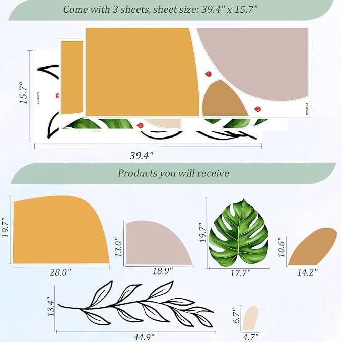 Tropical Monstera Leaf Wall Decal - Modern Abstract Plant Stickers with Geometric Shapes - Boho Minimalist Wall Decor Art for Bedroom, Living Room, Nursery - Removable Vinyl Mural for Home Decor - Image 2