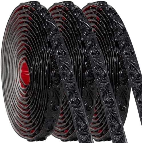 Black Peel and Stick Crown Molding Trim, 0.8" x 49.2 FT Total (3 Pack), Flexible Adhesive Wall Trim Set with Floral Design for Multi-Room & Large Decor Projects by TopZenMarketplace