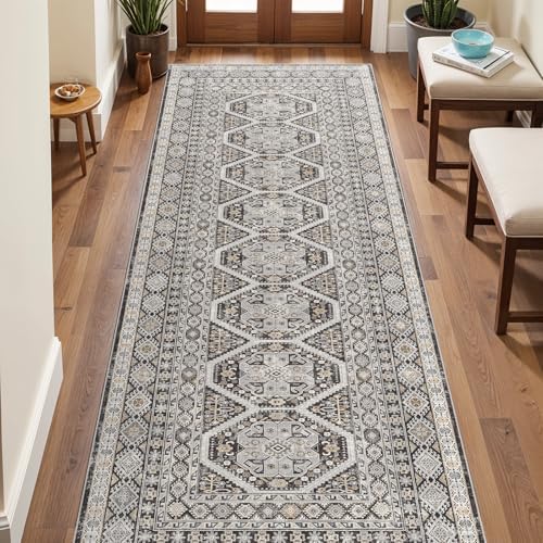 Ksrau 3x8 Runner Rug Washable Vintage: Non Slip Kitchen Runners Black - Image 2