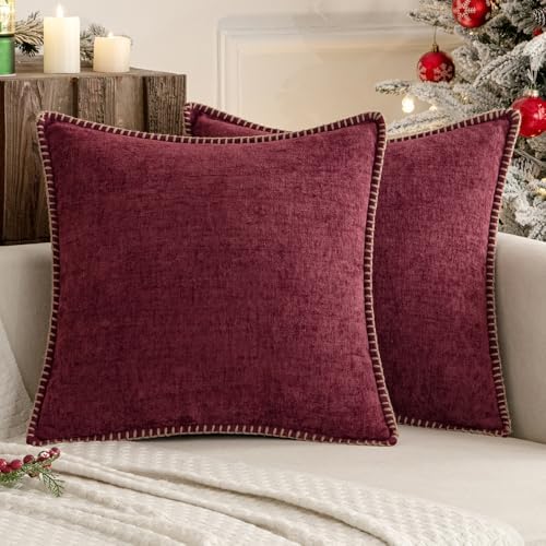 MIULEE Decorative Couch Throw Pillow Covers 16x16 Inch Burgundy Red 2 Pack by MIULEE