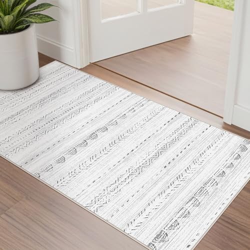 Nakagishi Boho 2x4 Washable Area Rug Non Slip Carpet for Entryway Gray by NakagishiAreaRug
