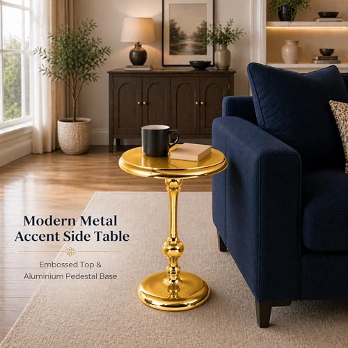 CLEENTABLE Gold Round Side Table, Metal Accent, 15" x 21" - Image 4