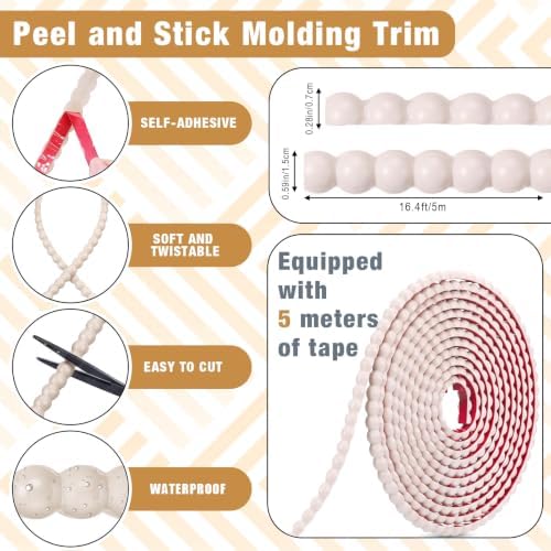 1 Pack Peel and Stick Molding Trim Flexible Molding Trim for Wall Self Adhesive Paintable DIY Wall Trims for Mirror Frame Cabinet Edge Picture (16.4 ft X 0.59 Inch,Creamy White) - Image 3