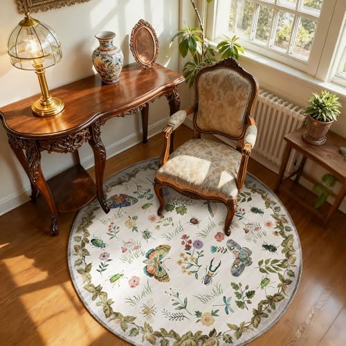 Washable Round Rugs for Bedroom 4ft: Living Room Rug Stain Resistant Non Slip Low Pile Ultra Soft Faux Wool Small Circle Rugs for Entryway Kitchen Bathroom Nursery Dorm Home Office Entrance Indoor - Image 2