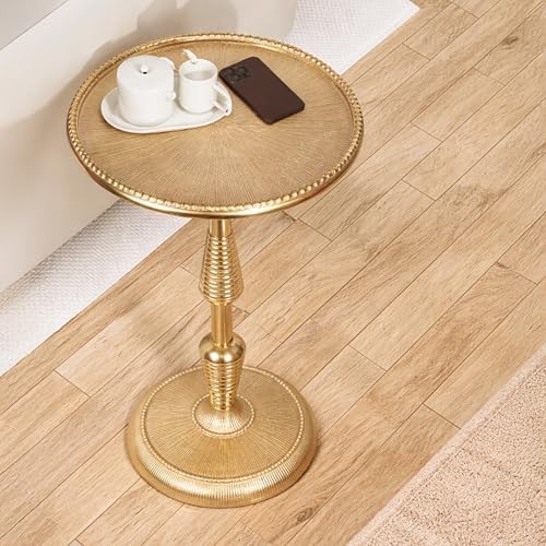 CLEENTABLE Round Gold End Table, Metal Pedestal, 15x21 - Image 2