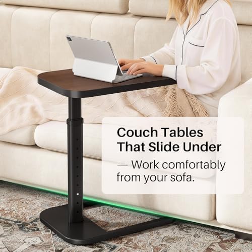 Kitstorack Adjustable Height C-Shaped End Table, 9-Level Side Table with Thickened Metal Rounded Edge, Couch Table Slides Under Sofa or Bed, Eating, Working, TV Tray Table for Small Spaces, Espresso - Image 5