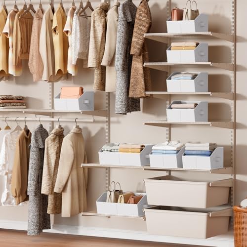 Homsorout Storage Bins for Shelves - Small Trapezoid Closet Shelf Organizer, Fabric Organization Bins with Handles, Storage Baskets for Clothes, Towel, Purse, 4 Pack, White - Image 3