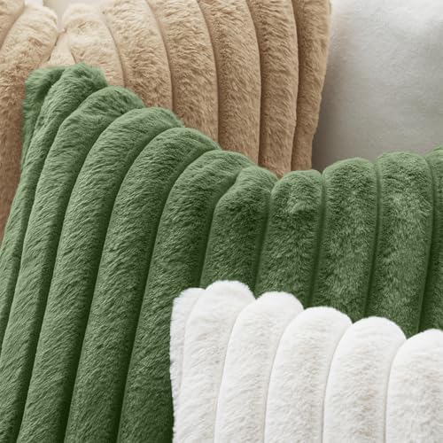 MIULEE Faux Fur Decorative Throw Pillow Covers 18x18 Set of 2 Moss Green - Image 5