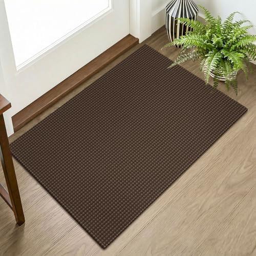 KOZYFLY Indoor Door Mat 2x3 ft Small Area Rugs Washable Front Door Mat Non Slip Rubber Backed Entryway Rug Cotton Entrance Doormat for Front Porch Bathroom Kitchen Bedroom, Brown/Dark Brown by KOZYFLY