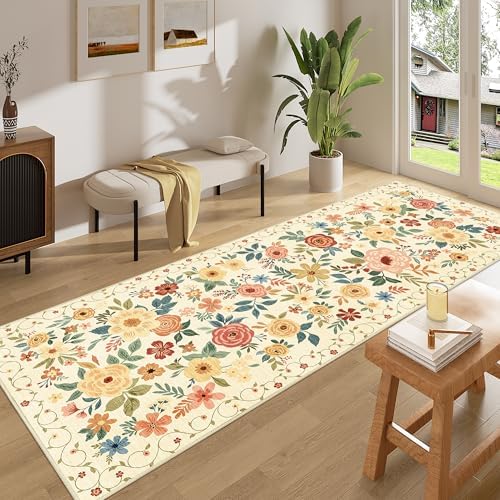 DUKINO 3x8 Hallway Runner Rug, Washable Kitchen Rug Non Slip, Beige Yellow - Image 3