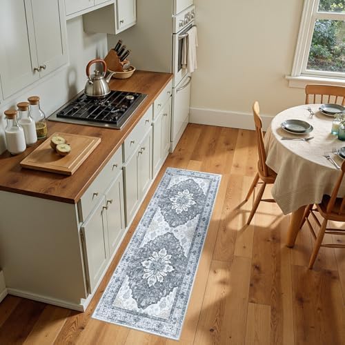 RELEANY Washable Area Rug, Runner 2'x5', Grey/White/Beige - Image 2