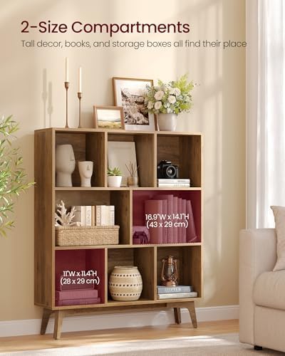 VASAGLE Mid-Century Modern 8-Cube Bookshelf, 35.4 x 9.4 x 42.3 Inch - Image 4