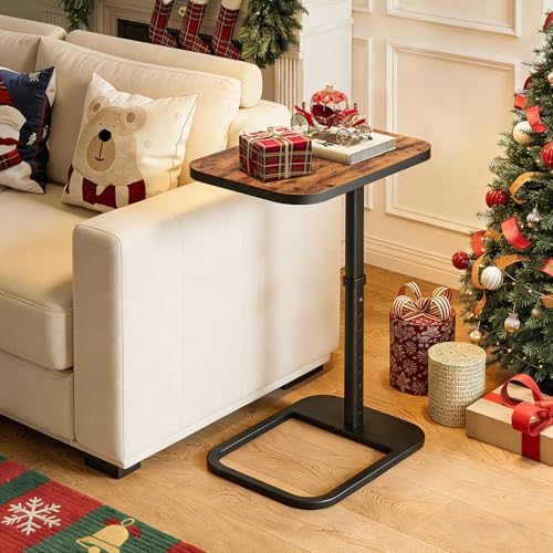 Kitstorack TV Tray Table, Adjustable Height & Flip-Top & Rounded Metal Corners, Snack Table for Couch, Sofa, Bed, Chair, Living Room, C Shaped End Side Table for Eating, Dinner or Laptop, Small Spaces - Image 6