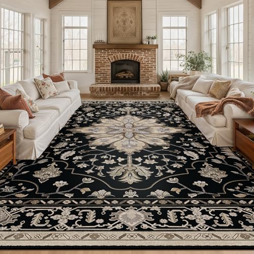 RELEANY Washable Area Rug, Large 10'x12', Black/Neutral - Image 2