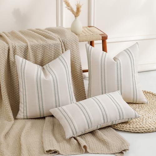 Hckot Sage Green Throw Pillow Covers 20x20 Set of 2 Striped Pillow Covers - Image 6