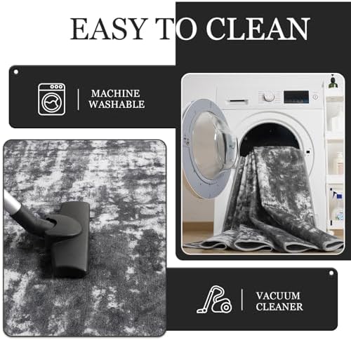4x6 Rug, Soft Washable Rug for Living Room, Non Slip Abstract Modern Rugs for Bedroom, Low Pile Stain Resistant Foldable Carpet for Dining Room Bedside Entryway Nursery Decor, Black and White - Image 6