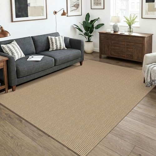 KOZYFLY Washable Area Rug 5x7 ft Rubber Backed Non Slip Rugs for Living Room Braided Cotton Bedroom Rug Woven Office Rugs Indoor Floor Carpets for Dining Bedroom Living Room, Orange Beige/Tan/Brown by KOZYFLY