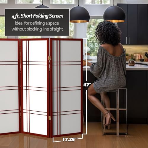 4 ft. Short Double Cross Shoji Screen - Rosewood - 3 Panels - Image 5
