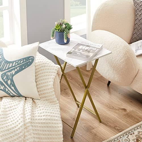 VECELO Folding TV Tray for Eating Set of 2, Portable Dinner/Snack Table with Cup Holder for Couch, Living Room and Small Space, Golden - Image 2