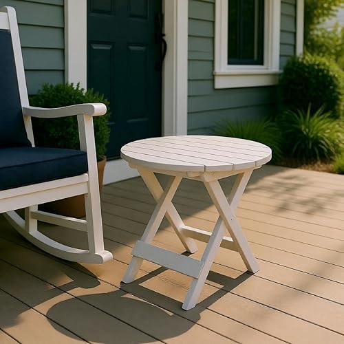 Shine Company Indoor/Outdoor Adirondack Round Folding Acacia Wooden Side Table, Oak - Image 2