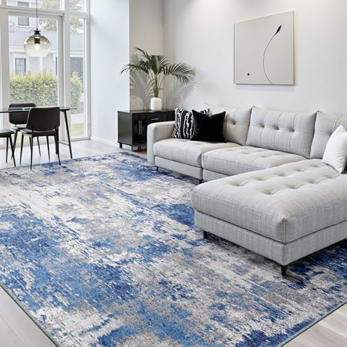 RELEANY Washable 7'x10' Abstract Area Rug for Living Room Blue Gray by RELEANY