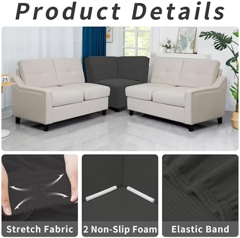 Easy-Going Stretch Soft Sectional Corner Sofa Couch Slipcover Dark Gray - Image 5